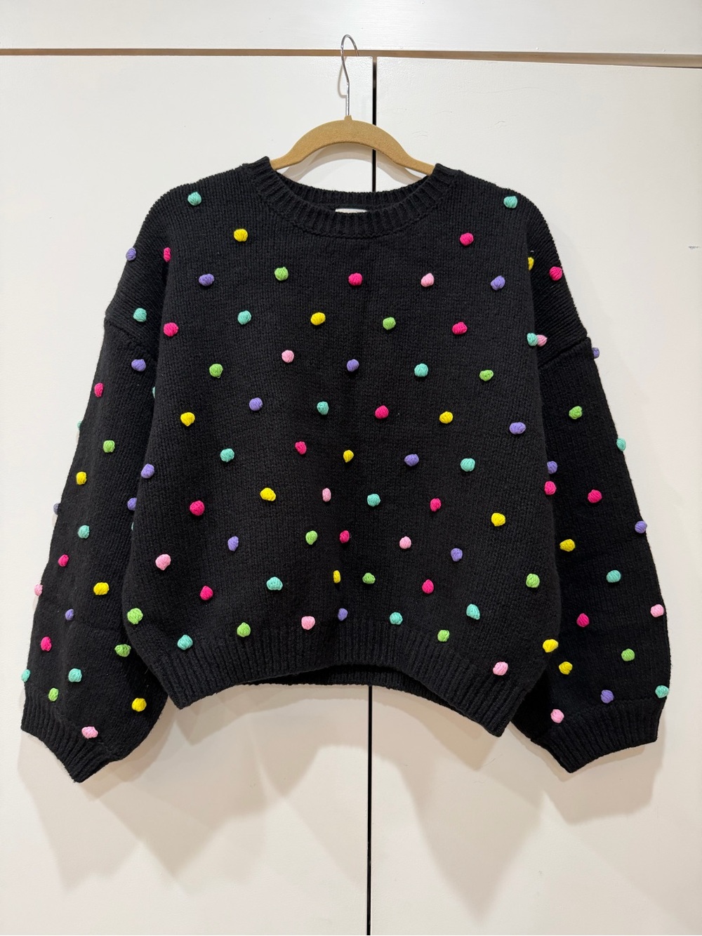 NWT Gorman Black Rainbow Dots Pompom Jumper Knit Sweater Merino Wool Size 16 XL